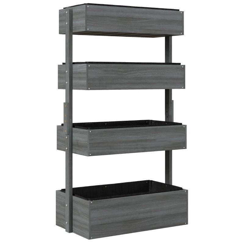 4 Tier Vertical Wooden Planter Box Raised Bed Grey-0