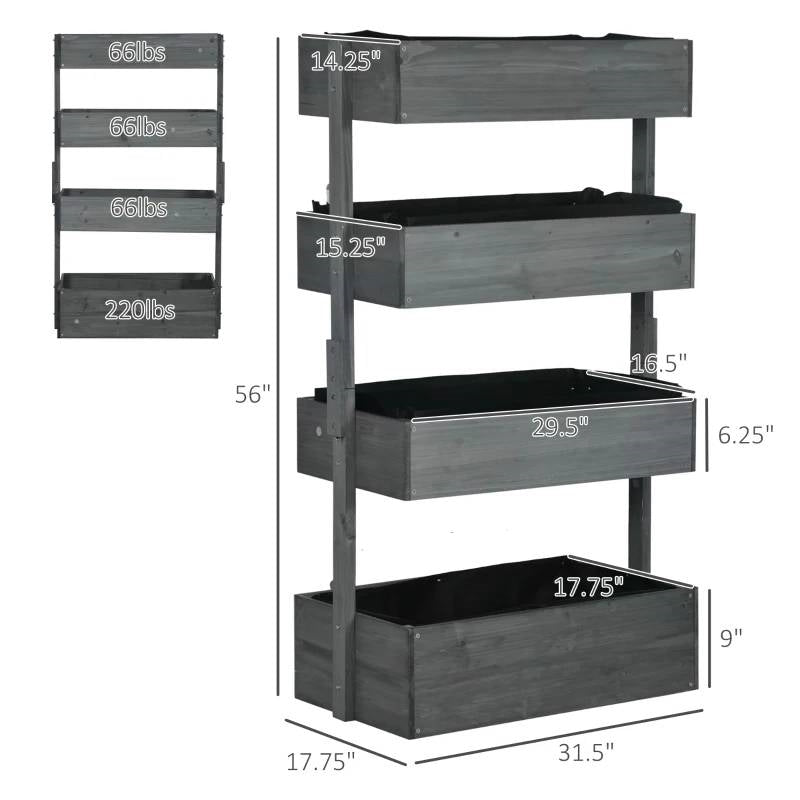 4 Tier Vertical Wooden Planter Box Raised Bed Grey-4