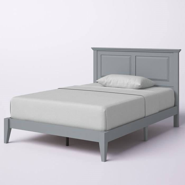 Full Traditional Solid Oak Wooden Platform Bed Frame with Headboard in Grey-0