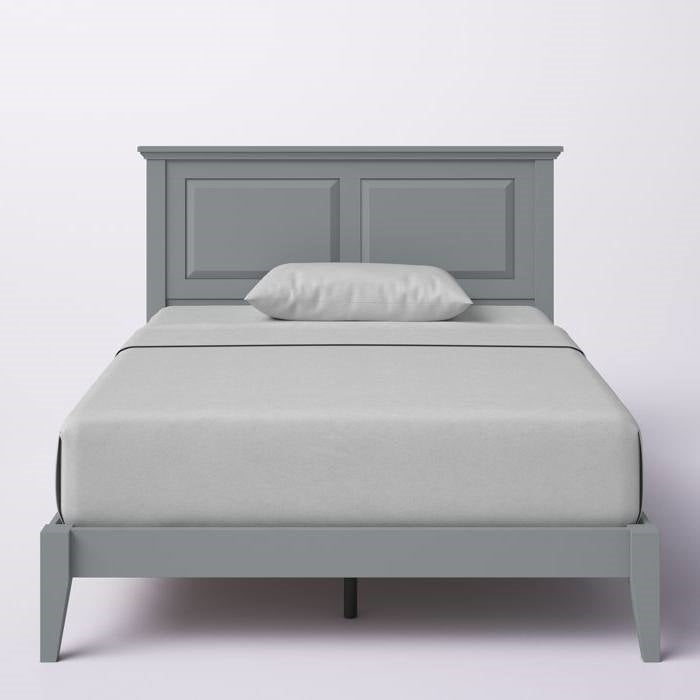 Full Traditional Solid Oak Wooden Platform Bed Frame with Headboard in Grey-1