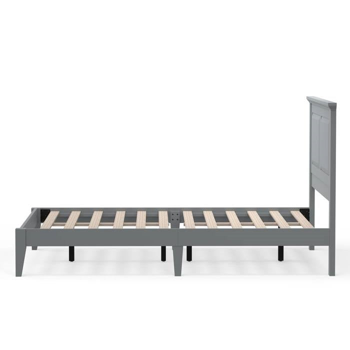 Full Traditional Solid Oak Wooden Platform Bed Frame with Headboard in Grey-4