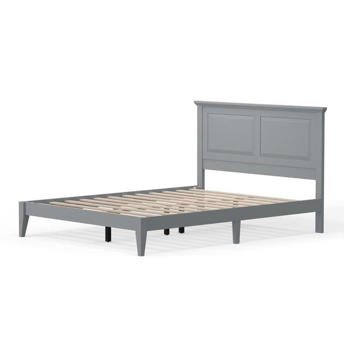 Queen Traditional Solid Oak Wooden Platform Bed Frame with Headboard in Grey-0