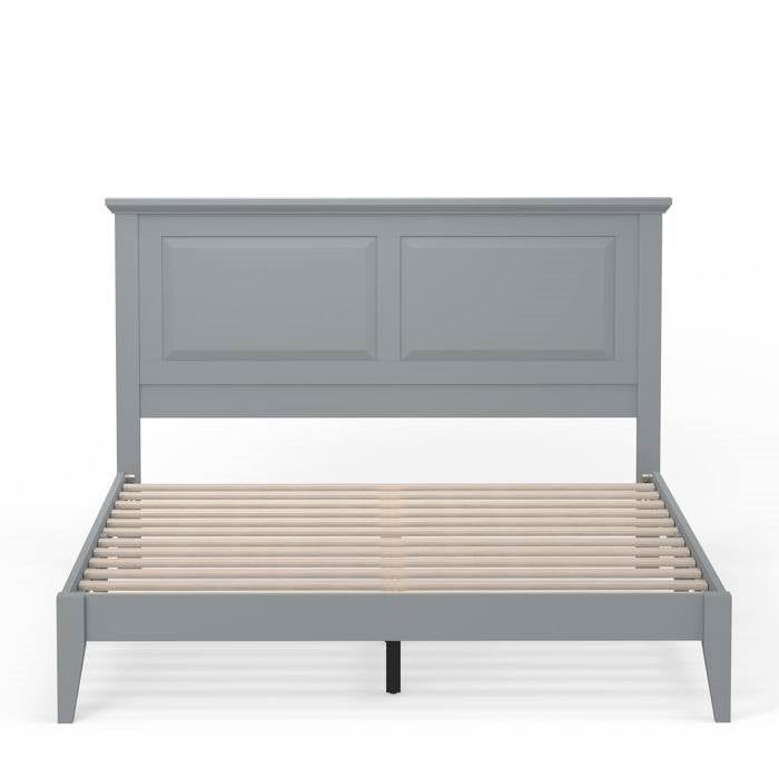 Queen Traditional Solid Oak Wooden Platform Bed Frame with Headboard in Grey-1