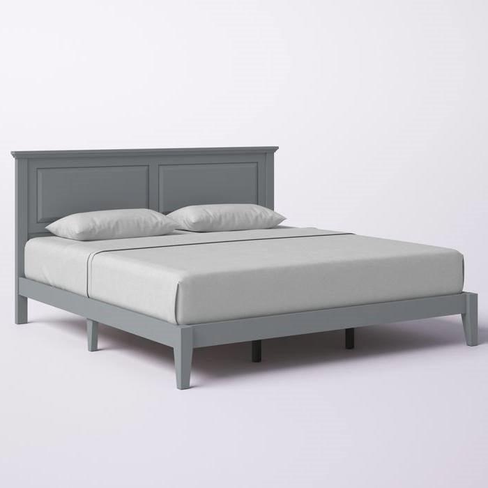 King Traditional Solid Oak Wooden Platform Bed Frame with Headboard in Grey-0