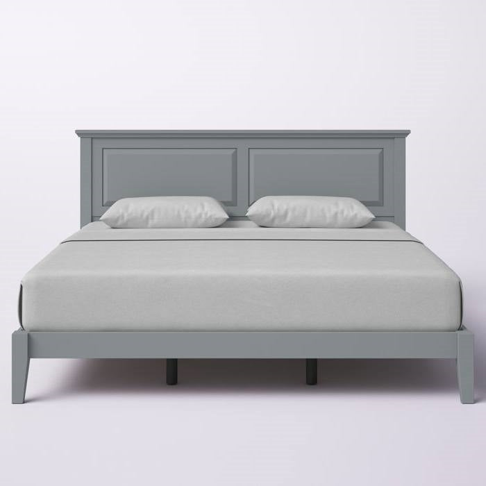 King Traditional Solid Oak Wooden Platform Bed Frame with Headboard in Grey-1