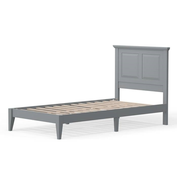 Twin Traditional Solid Oak Wooden Platform Bed Frame with Headboard in Grey-0