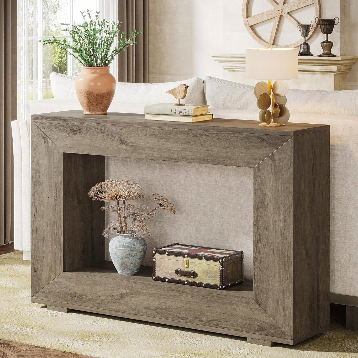 Modern Farmhouse 47-inch Long Entryway / Console Table in Grey Wood Finish-0