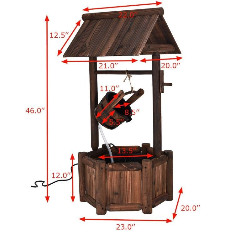 Outdoor Patio Garden Solid Wood Wishing Well Water Fountain with Pump-4