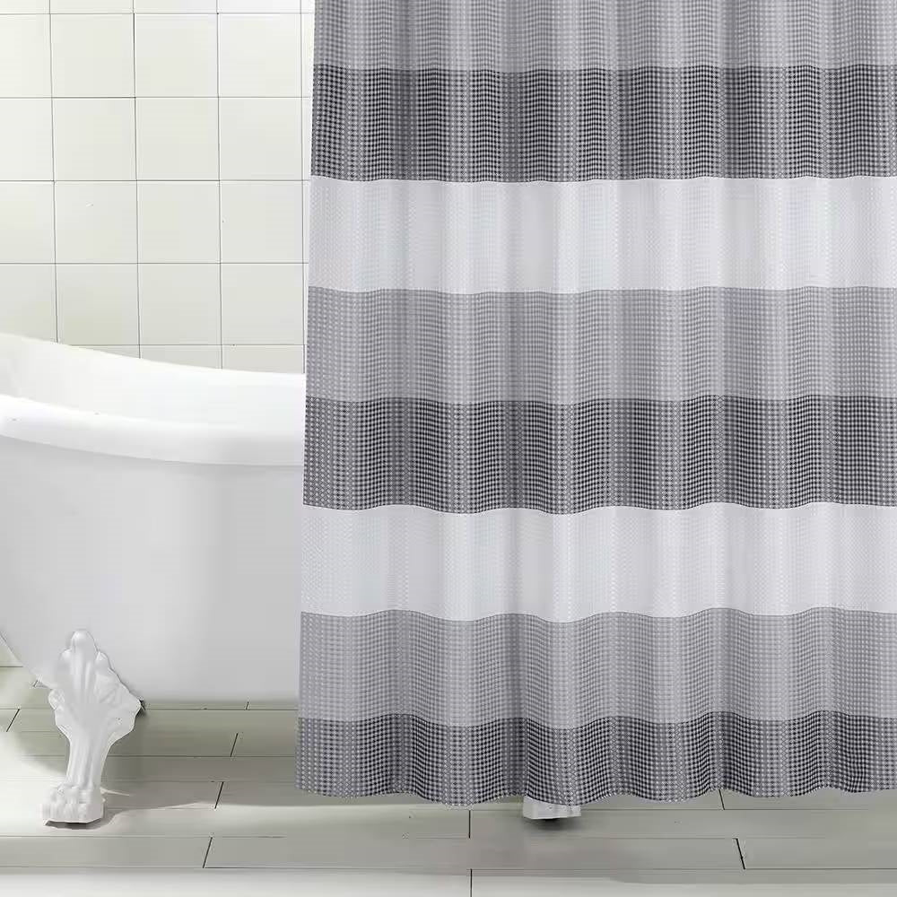 72-inch Grey White Striped Luxurious Textured Polyester Fabric Shower Curtain-2