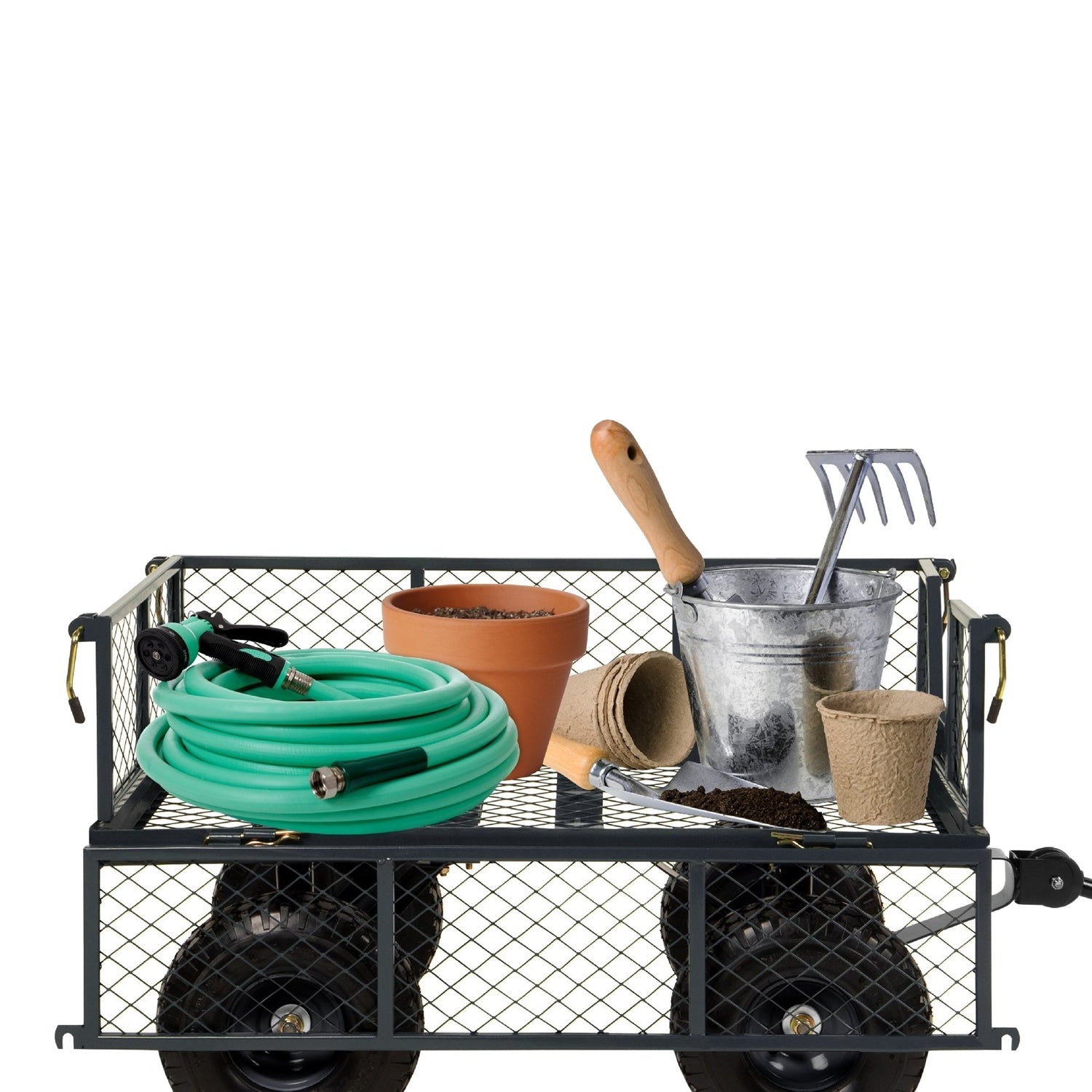 Heavy Duty Grey Steel Garden Utility Cart Wagon with Removable Sides-2