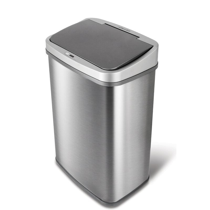 Grey 13-Gallon Stainless Steel Kitchen Trash Can with Motion Sensor Lid-0