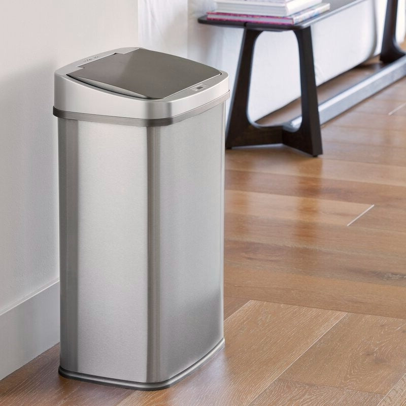 Grey 13-Gallon Stainless Steel Kitchen Trash Can with Motion Sensor Lid-3