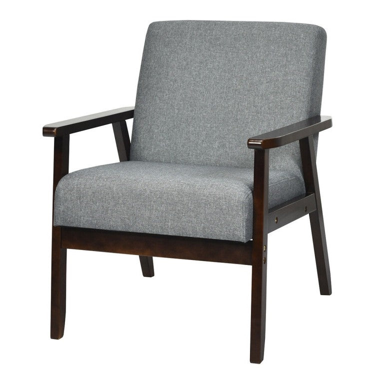 Retro Modern Classic Grey Linen Wide Accent Chair with Espresso Wood Frame-0