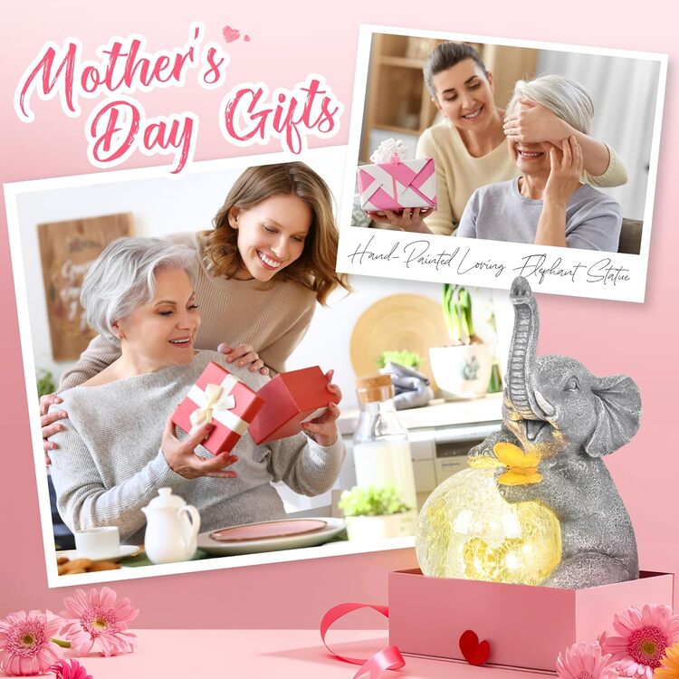 Gigalumi Outdoor Solar Elephant Garden Statue Decor with Glass Globe Light(1 Pack)-2