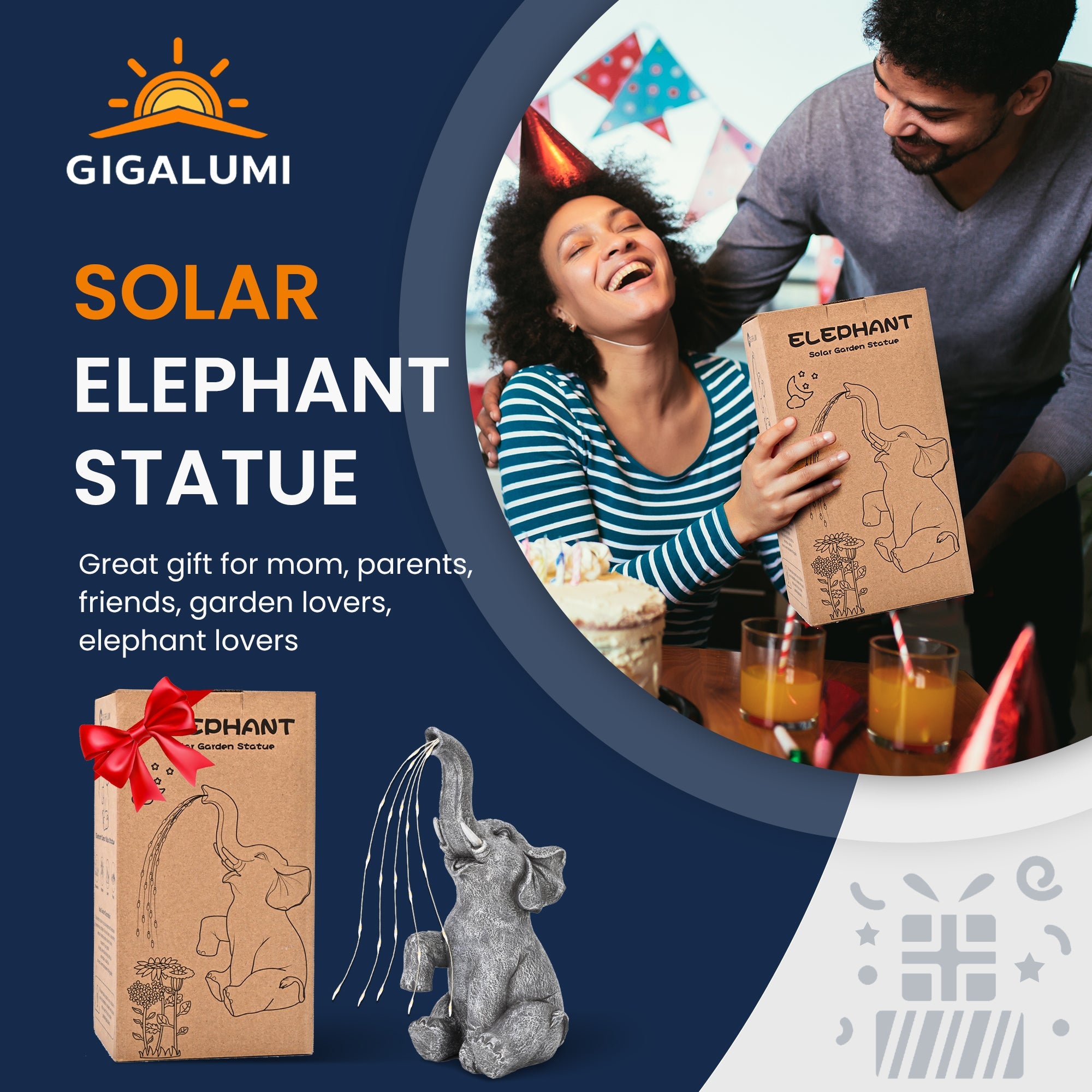 Gigalumi Solar Outdoor Elephant Statue (1 Pack)-4