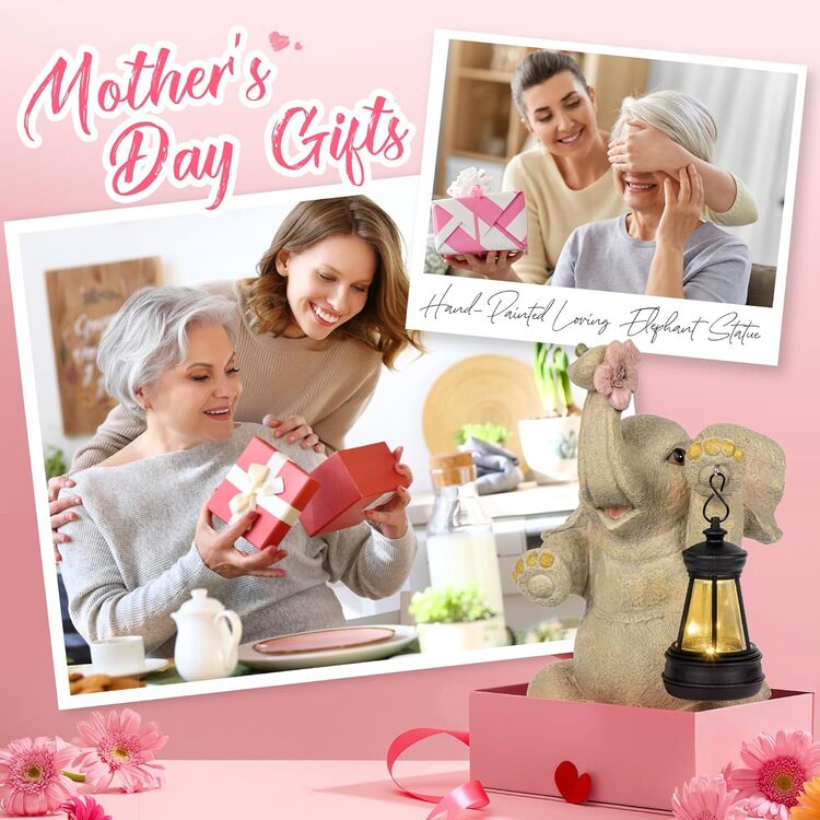 Gigalumi Solar Elephant Garden Statue with Lantern for Patio, Balcony(1 Pack)-3