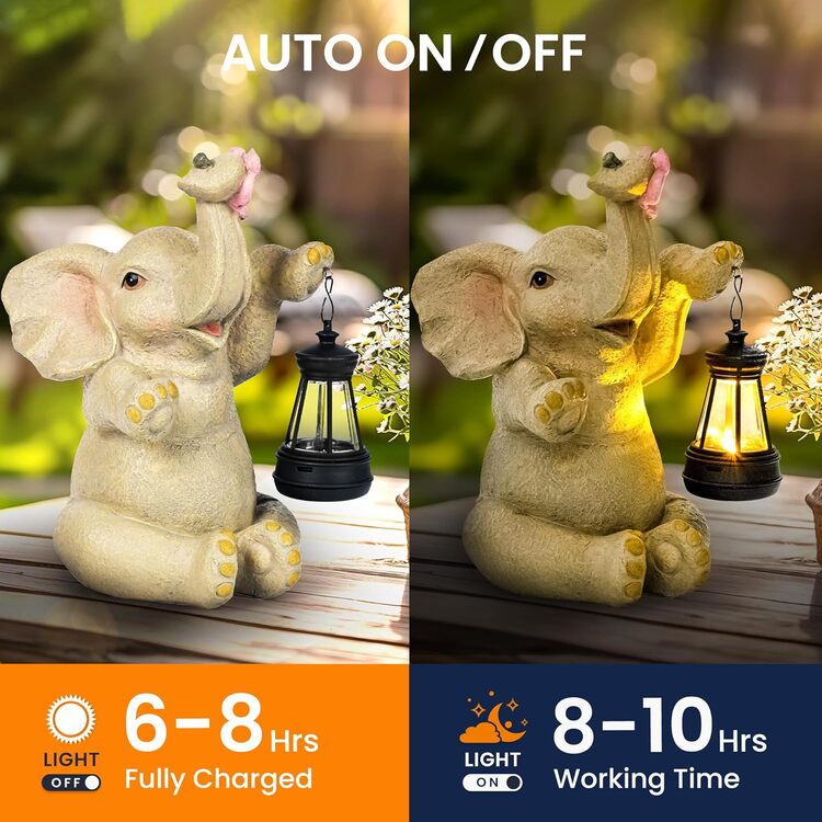 Gigalumi Solar Elephant Garden Statue with Lantern for Patio, Balcony(1 Pack)-4