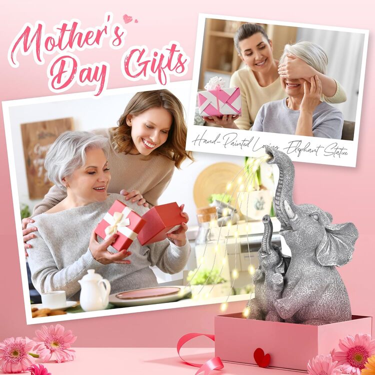 Gigalumi Solar Mother and Baby Elephant Garden Statue Light Decor Ornament Gift(1 Pack)-2