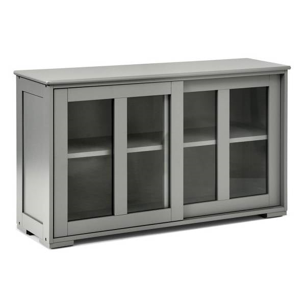 Grey Wood Buffet Kitchen Dining Sideboard Storage Cabinet w/ Glass Sliding Door-1