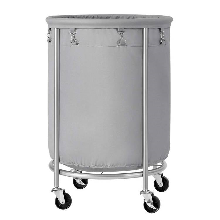 Round 45-Gallon Laundry Basket Hamper with Grey Fabric Bag Steel Frame on Wheels-0