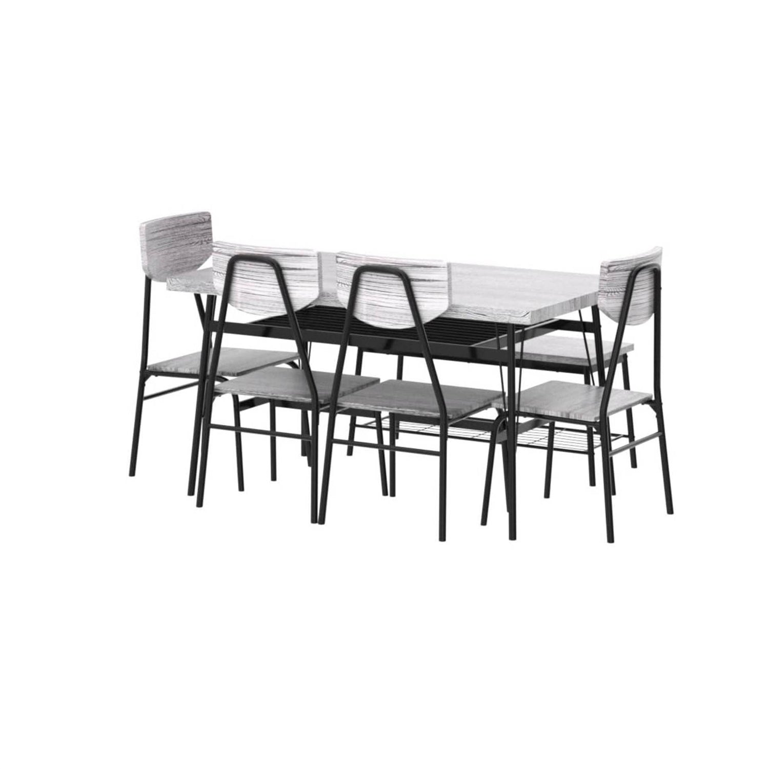 Modern 6-Piece Dining Set with Grey Wood Top Table 4 Chairs and Storage Bench-2