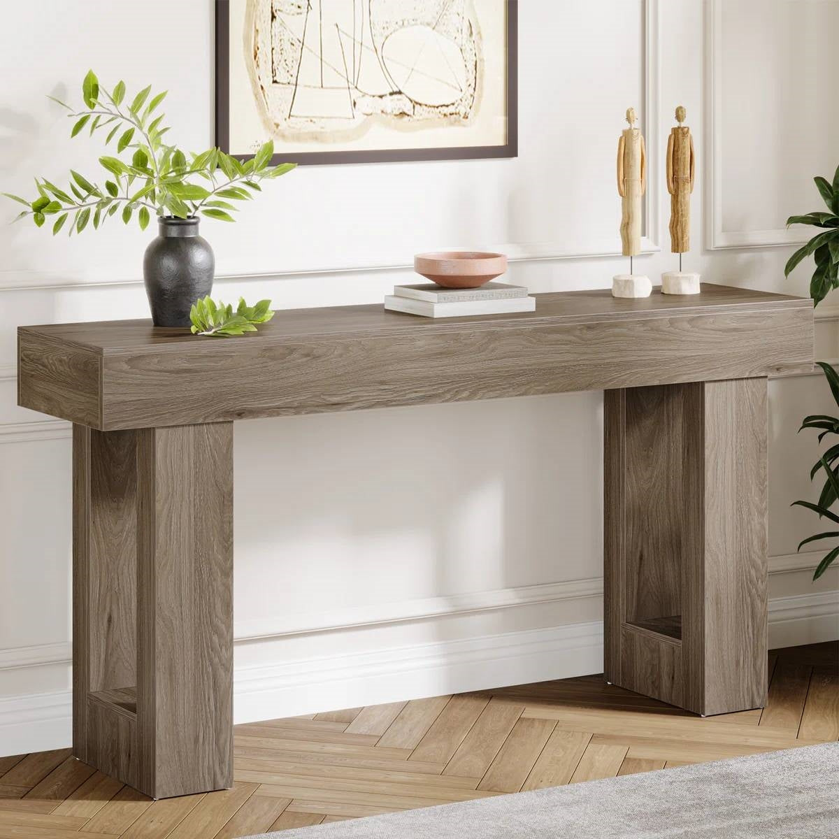 Modern Farmhouse 63-inch Entryway Console Sofa Table in Grey Wood Finish-0