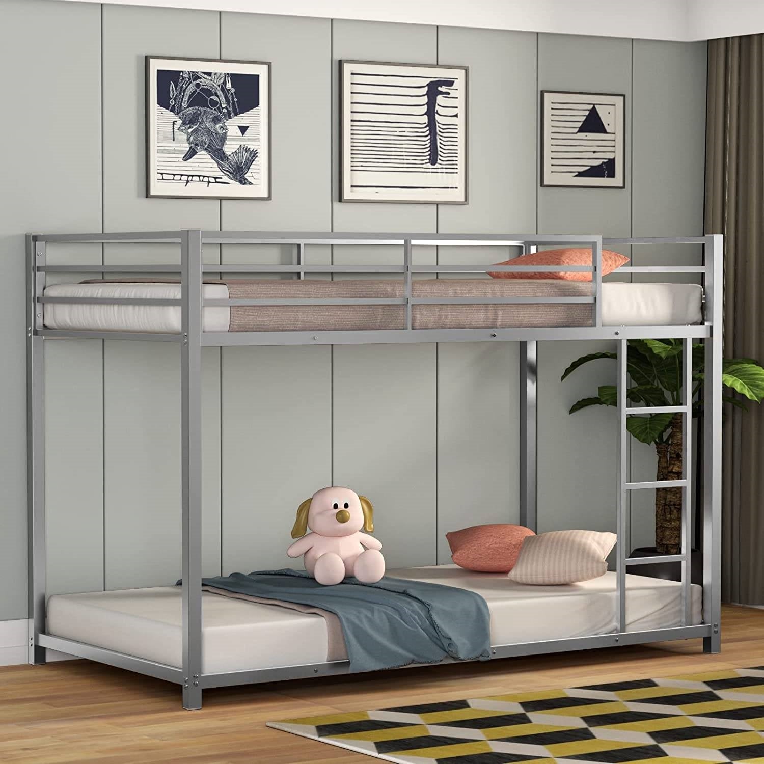 Twin over Twin Low Profile Modern Bunk Bed in Silver Metal Finish-3