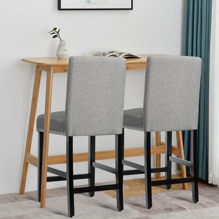 Set of 2 Modern Kitchen Dining Barstools w/ Black Wood Legs and Grey Linen Seat-3