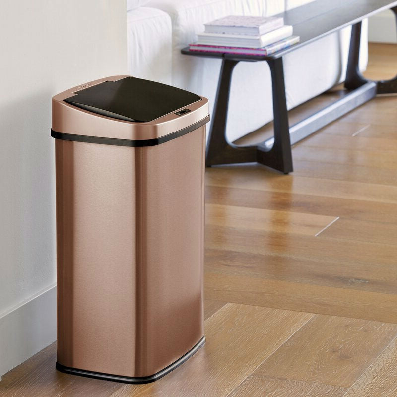 Gold 13-Gallon Stainless Steel Kitchen Trash Can with Motion Sensor Lid-2