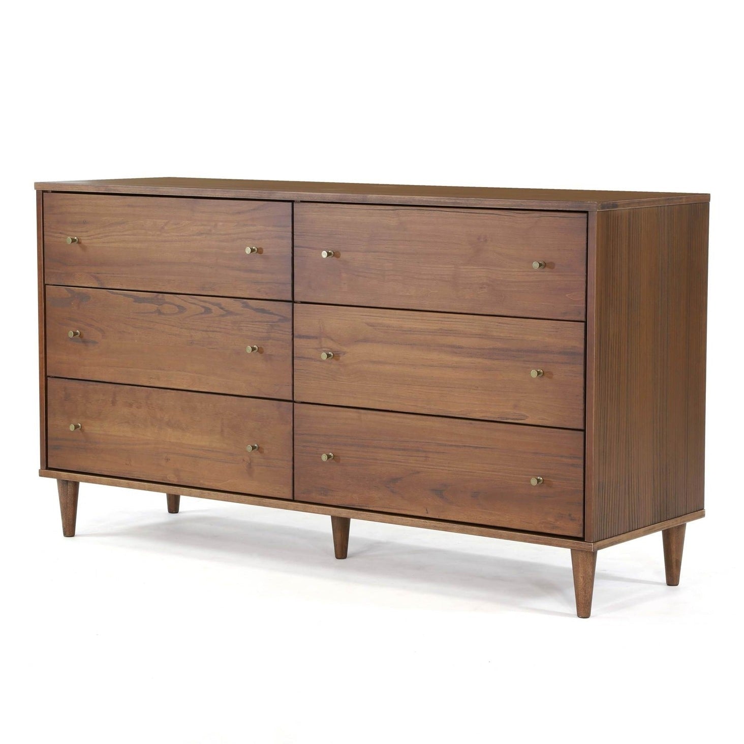 Farmhouse Rustic Walnut Mid Century 6 Drawer Dresser-0