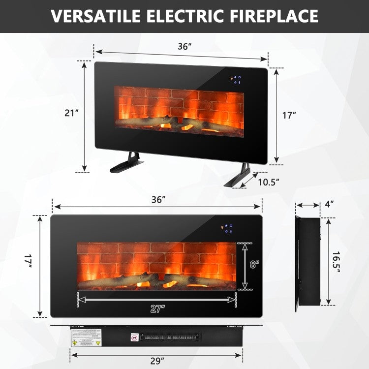 36 in Electric Wall Mounted/Freestanding Fireplace w/ Remote Control-3