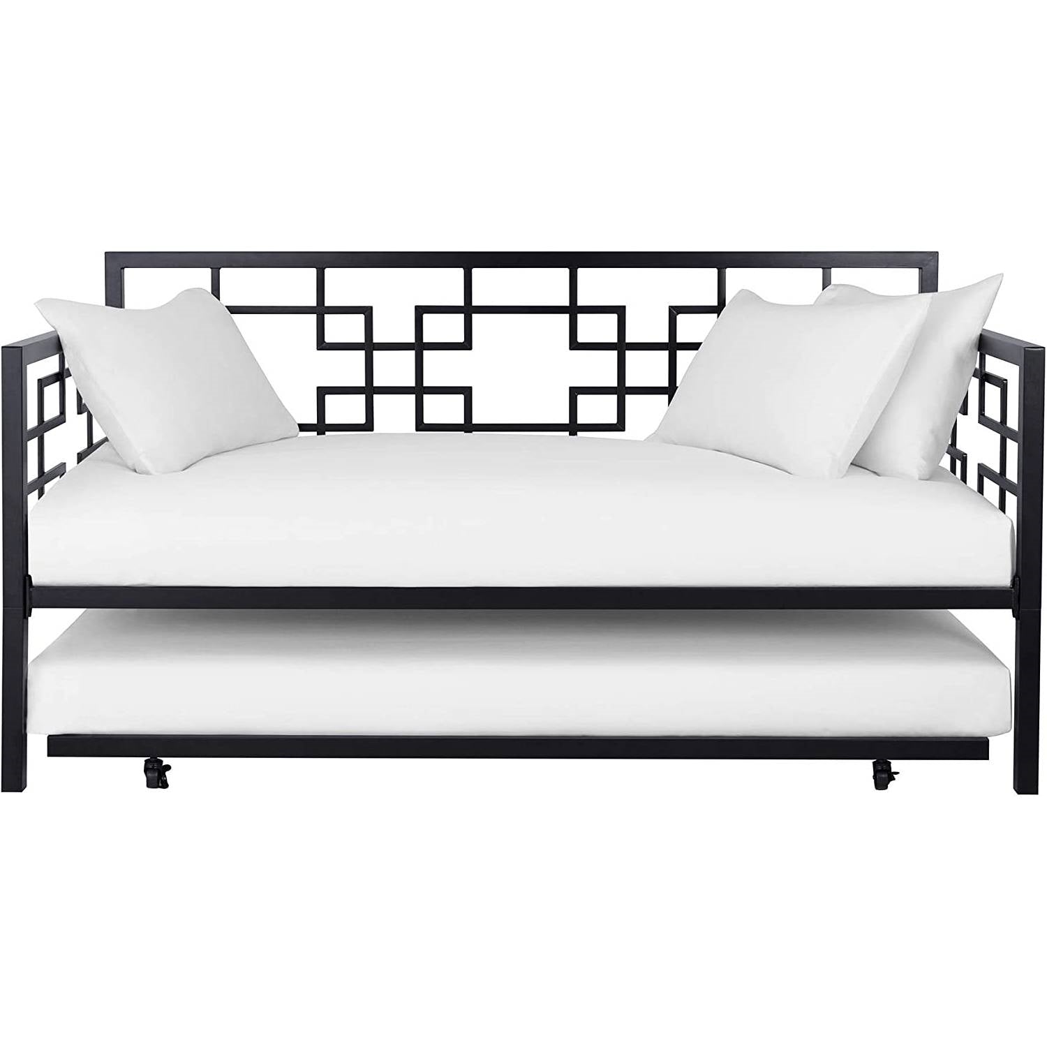 Black Metal Daybed Frame with Twin Pull-Out Trundle Bed-0