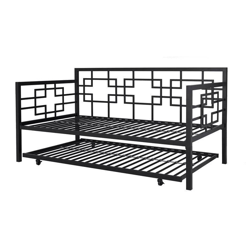 Black Metal Daybed Frame with Twin Pull-Out Trundle Bed-2