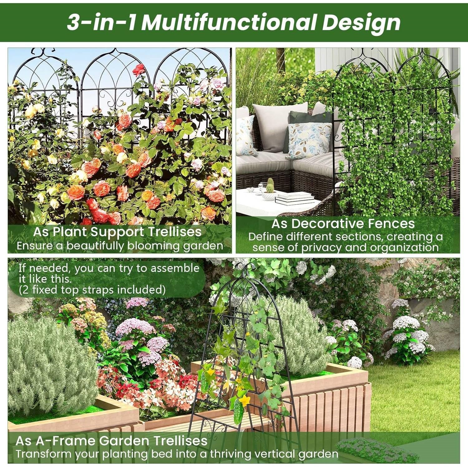 Set of 2 - 6-Ft Heavy Duty Outdoor Galvanized Metal Garden Trellis-3