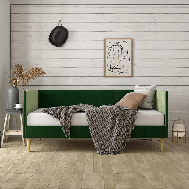 Twin size Modern Green Velvet Upholstered Daybed-3