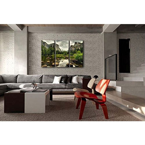 Yosemite Mountain Stream 3-Piece Wall Art Framed Print on Canvas-1
