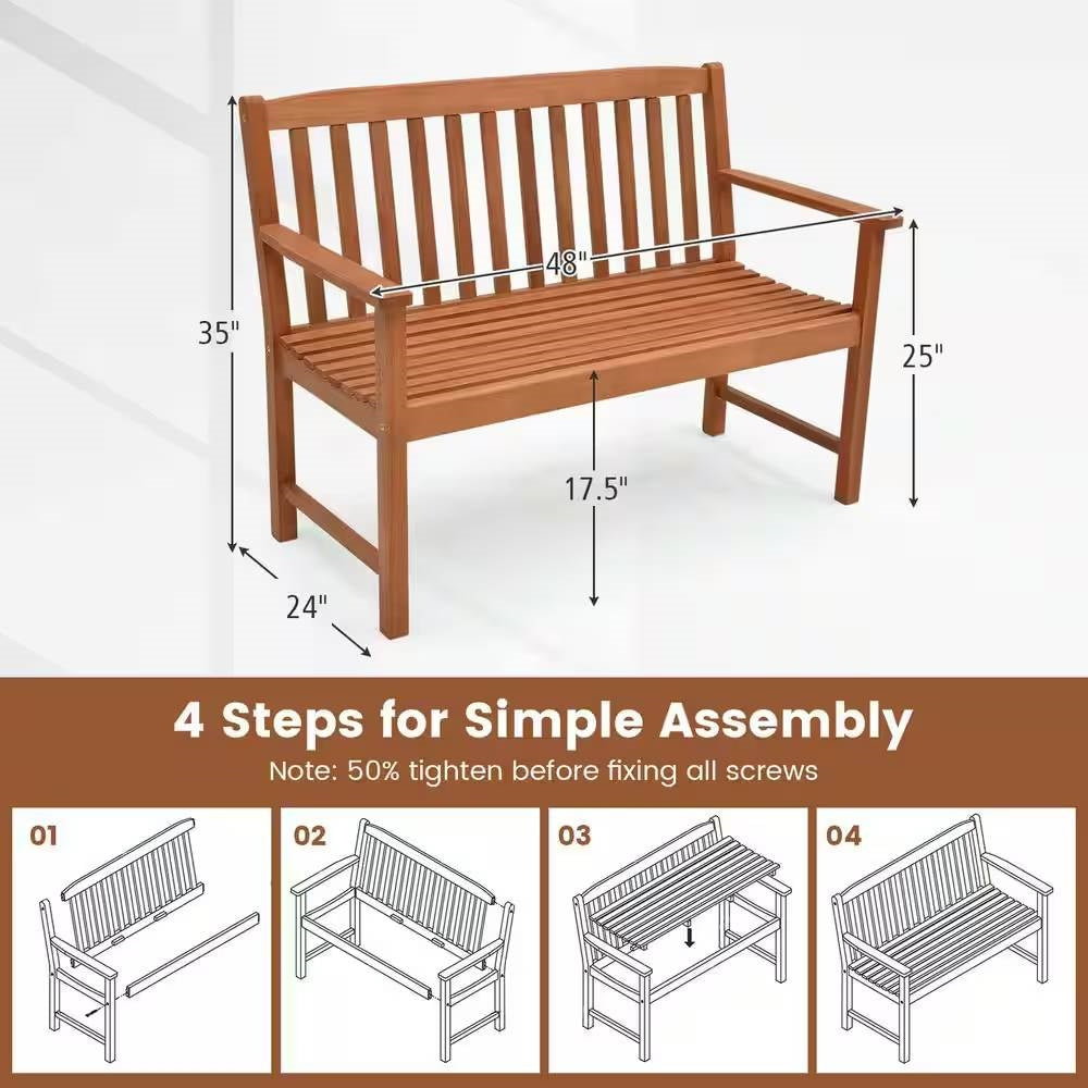 Solid Wood 4-Ft. Outdoor Patio Garden Bench - 800 lbs. Weight Capacity-4