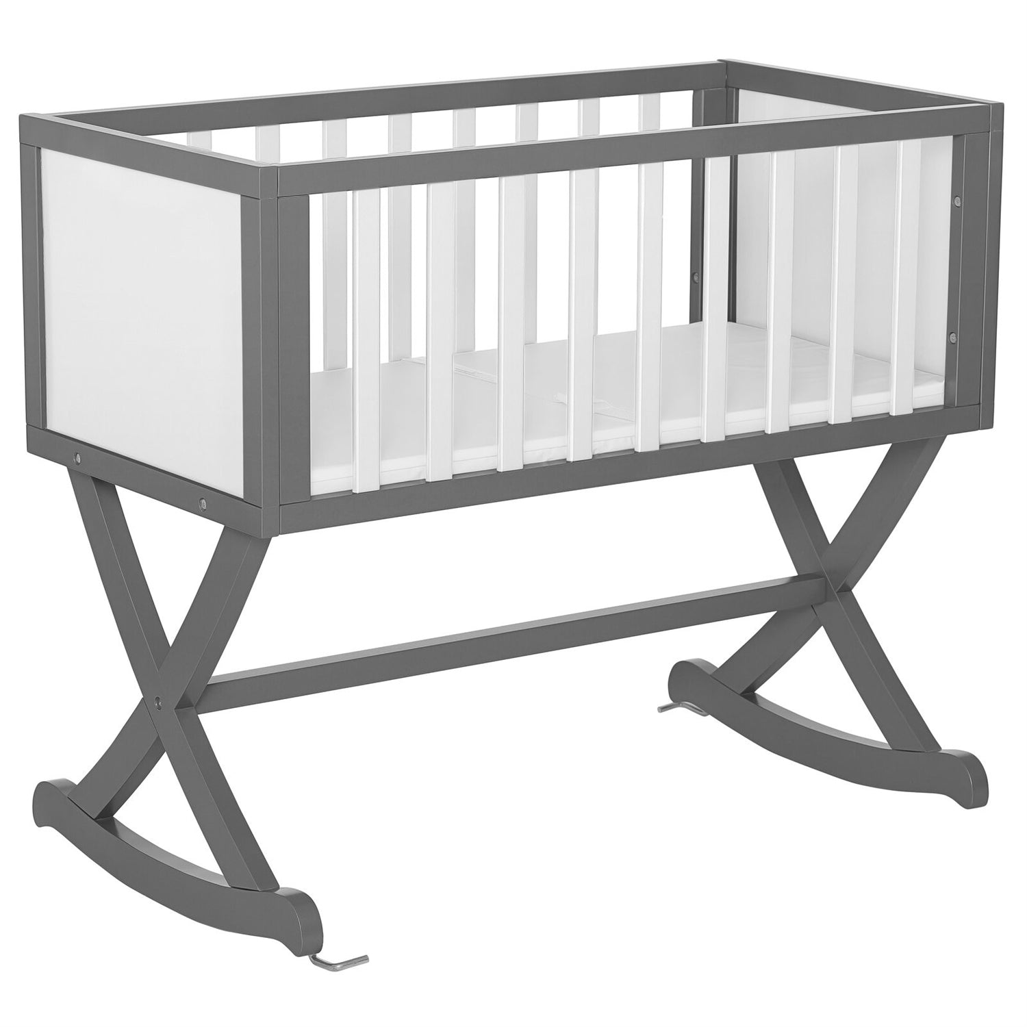 Solid Wood Rocking Baby Glider Cradle with Crib Mattress in Grey White Finish-0