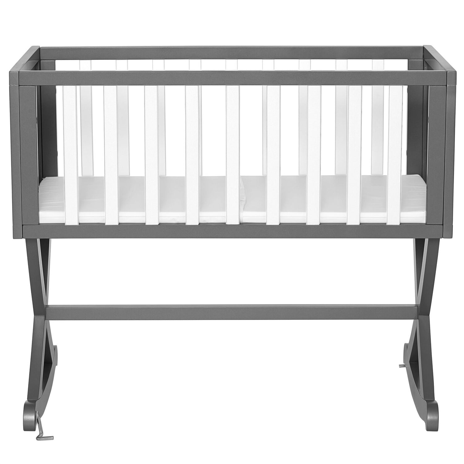 Solid Wood Rocking Baby Glider Cradle with Crib Mattress in Grey White Finish-1