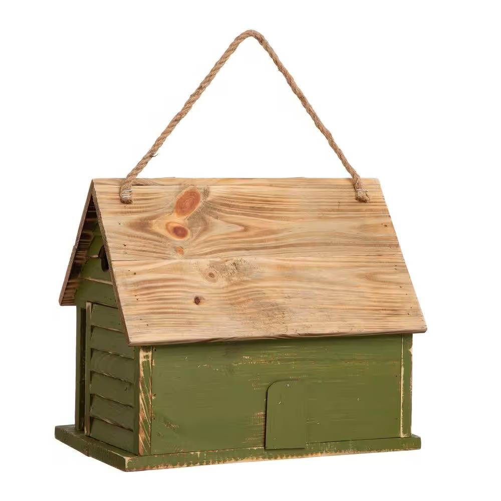 Green Wood Garden Bird House with 1 Compartment and 4 Holes-3