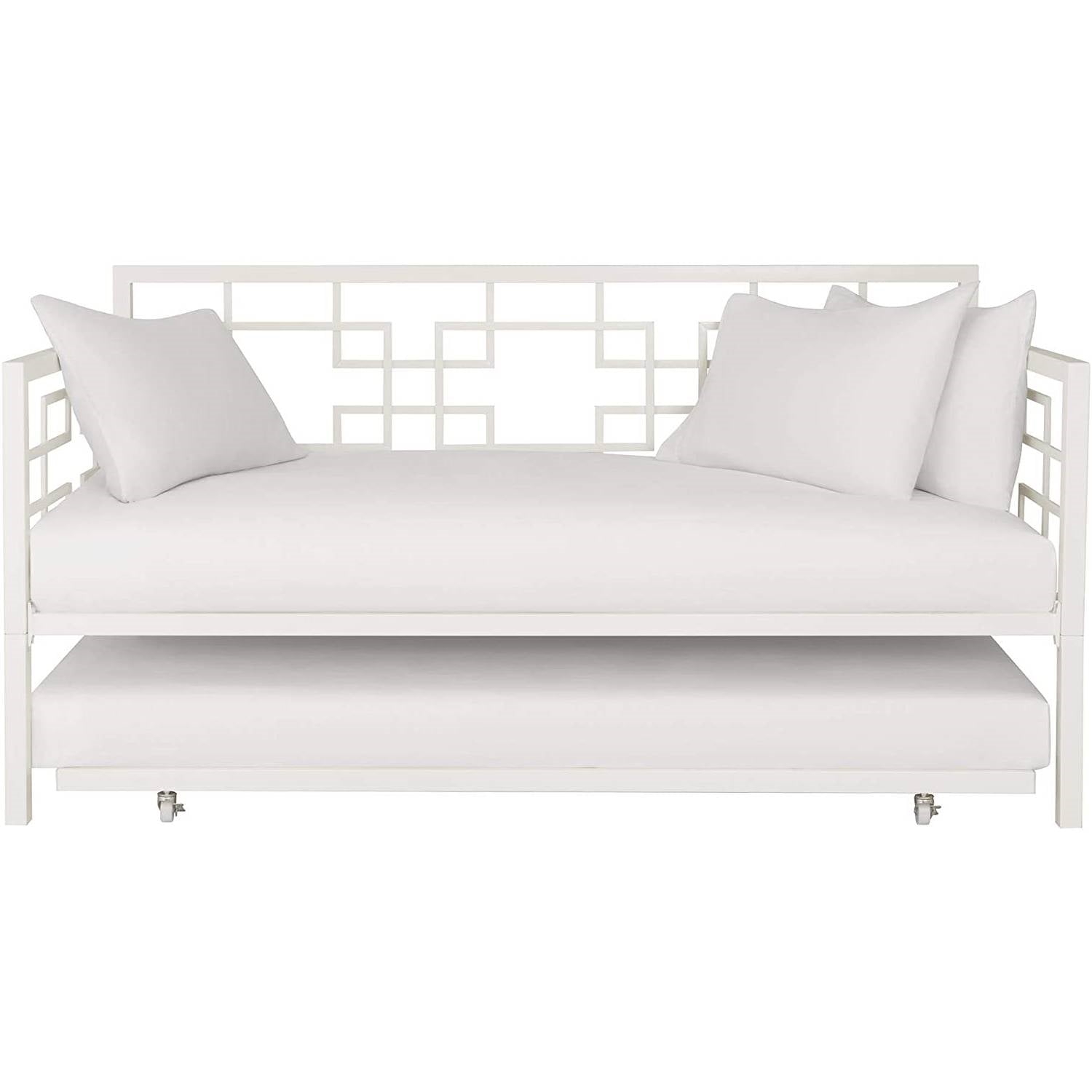 Contemporary White Metal Daybed Frame with Twin Pull-Out Trundle Bed-0