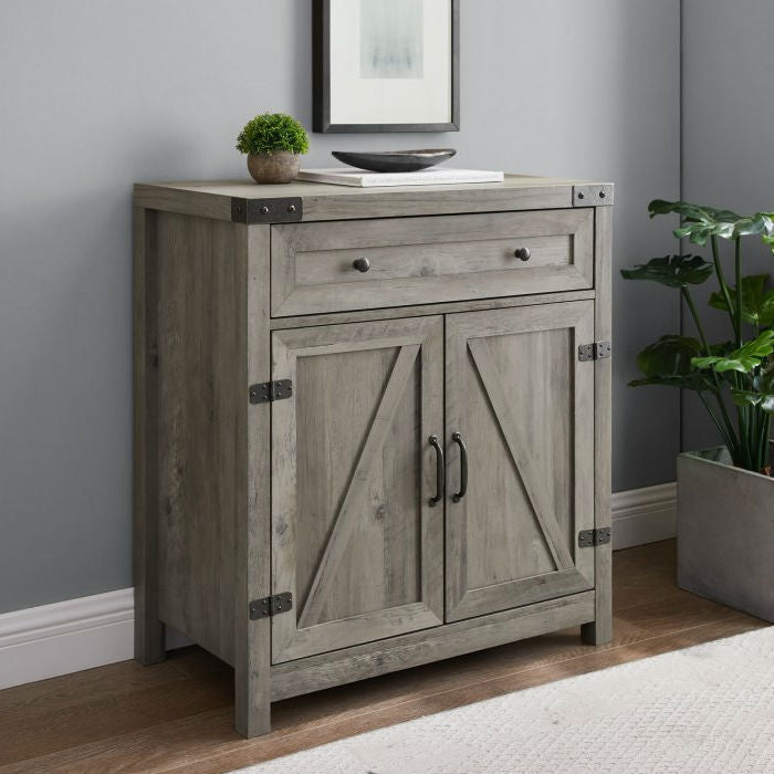 Rustic Farmhouse Barn Door Accent Storage Cabinet Grey Wash-2