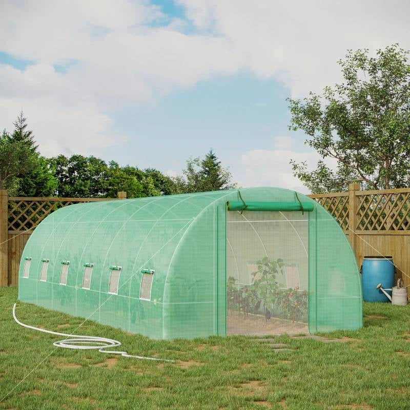 26.2 ft x 9.7 ft Outdoor Walk-in Greenhouse with Green PE Cover and Steel Frame-0