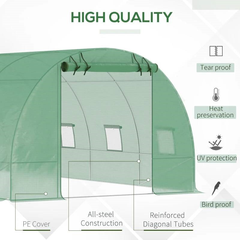 26.2 ft x 9.7 ft Outdoor Walk-in Greenhouse with Green PE Cover and Steel Frame-3