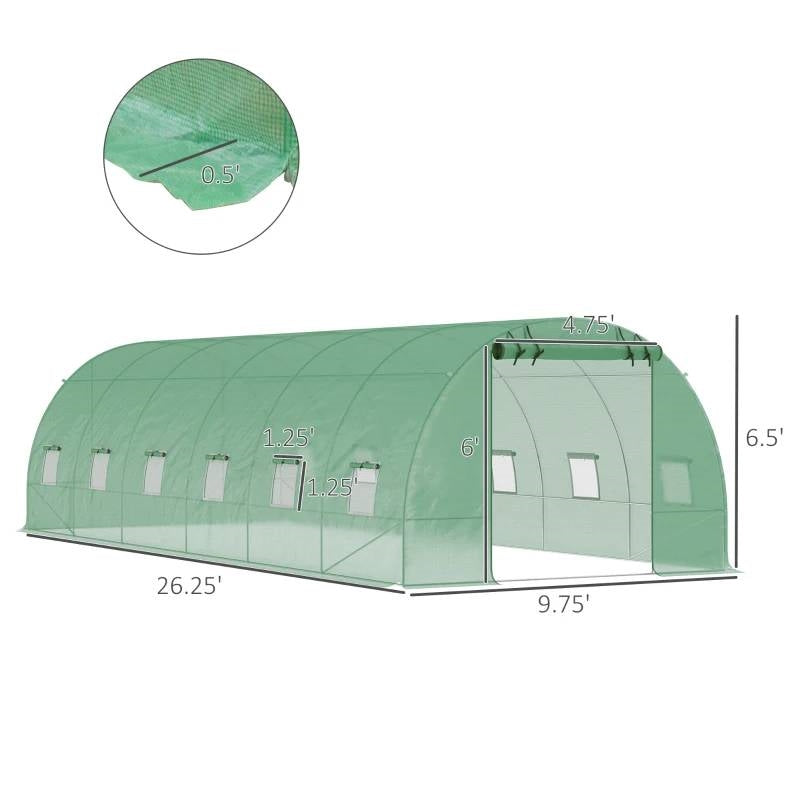 26.2 ft x 9.7 ft Outdoor Walk-in Greenhouse with Green PE Cover and Steel Frame-4