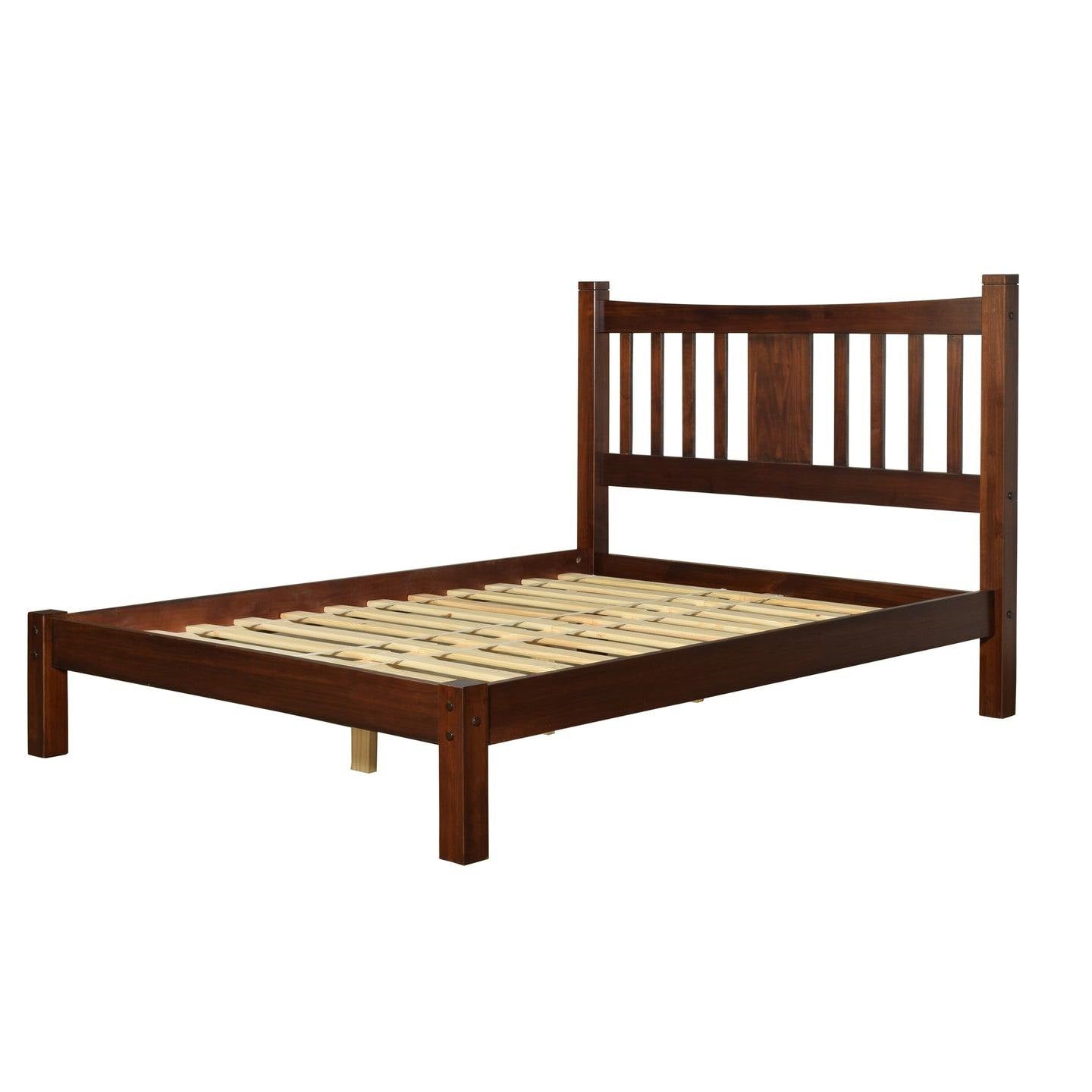 King Farmhouse Style Solid Wood Platform Bed Frame with Headboard in Cherry-0