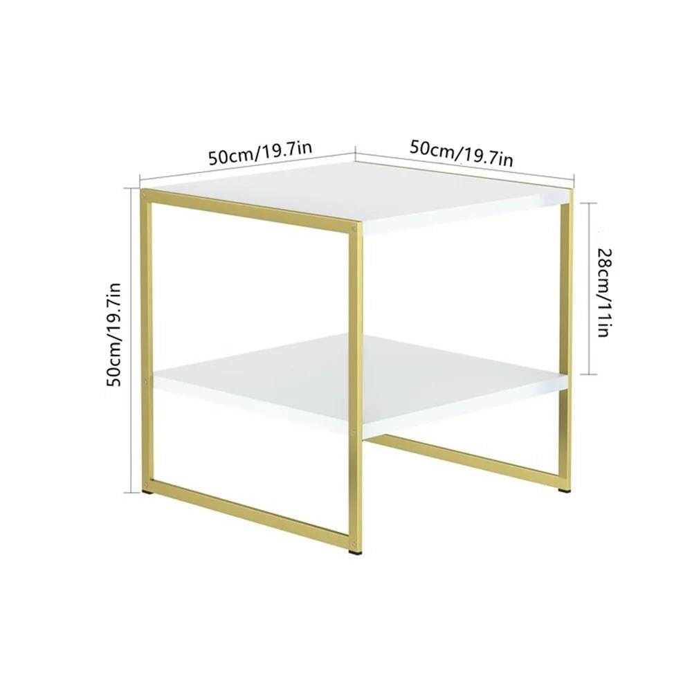 Industrial Modern Gold Metal White Wood Top Nightstand End Table with Shelf-4