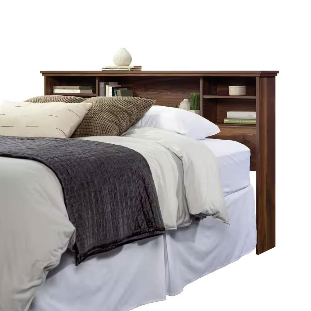 Full / Queen Farmhouse Bookcase Headboard in Brown Walnut Wood Finish-1