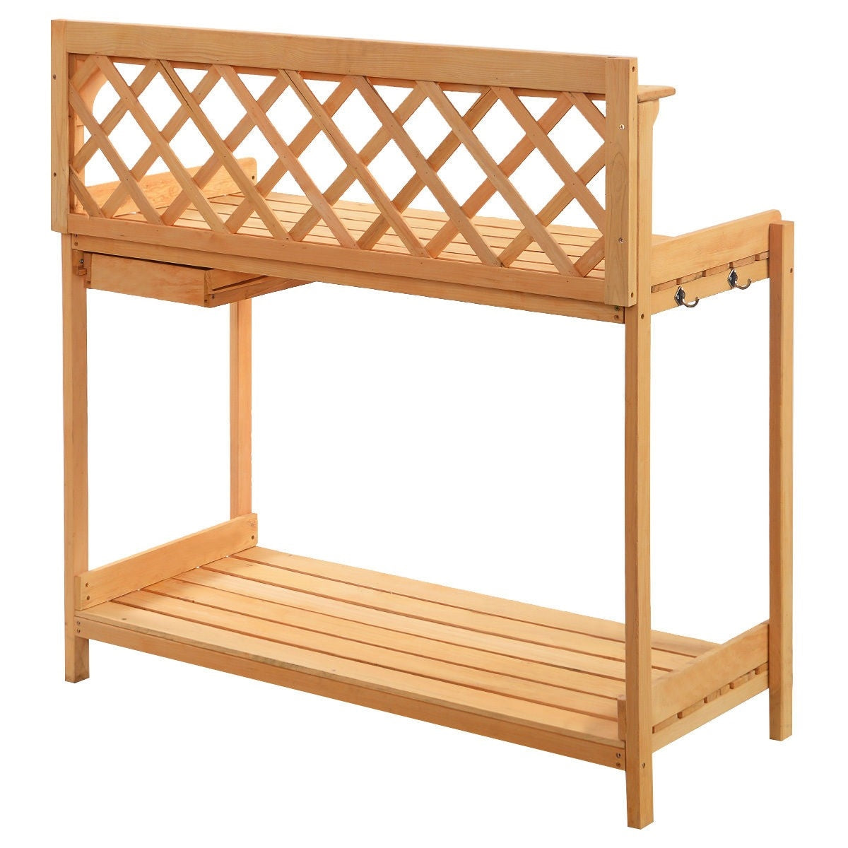 Outdoor Home Garden Wooden Potting Bench with Storage Drawer-3