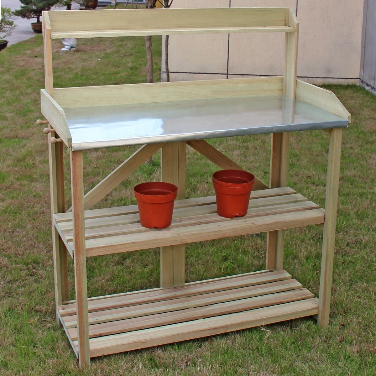 Outdoor Garden Workstation Potting Bench with Metal Top-3